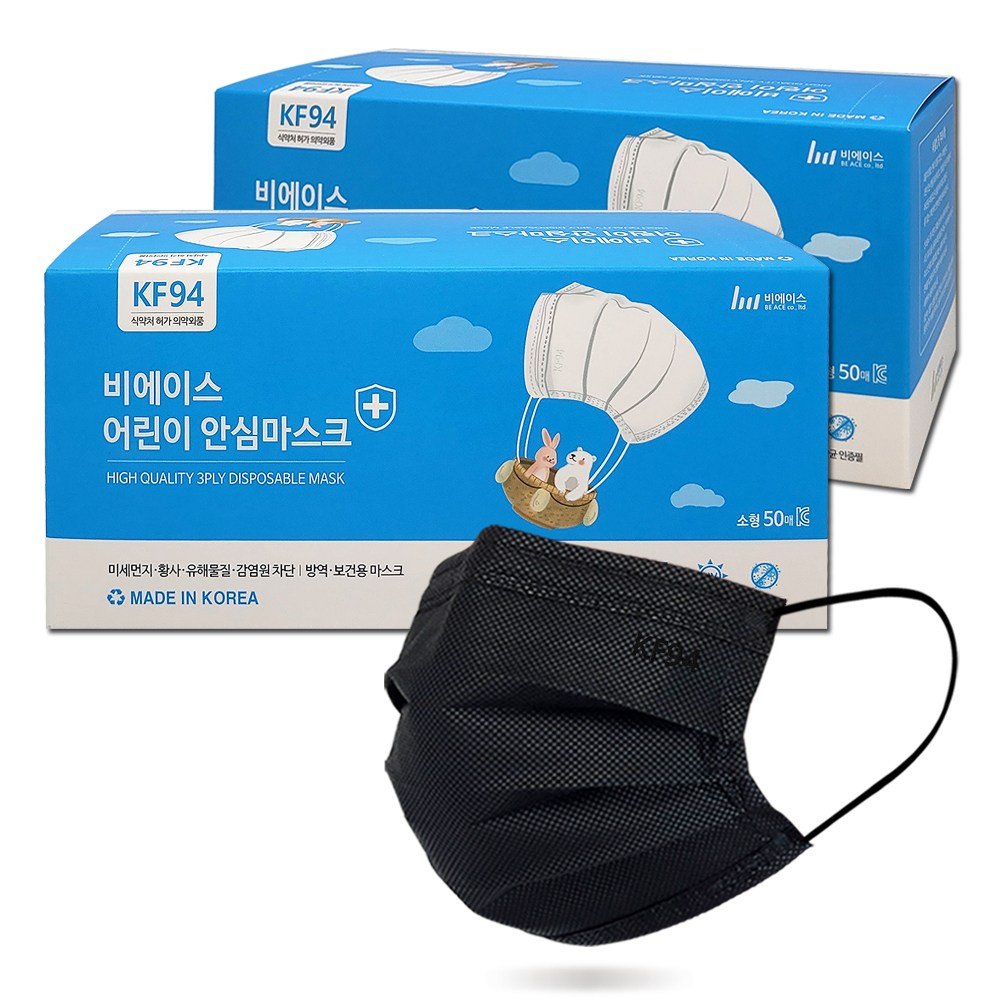 KF94 소형마스크/덴탈형 일회용/항균 자외선차단, 블랙, 2개, 50매입할인 상세 이미지 1