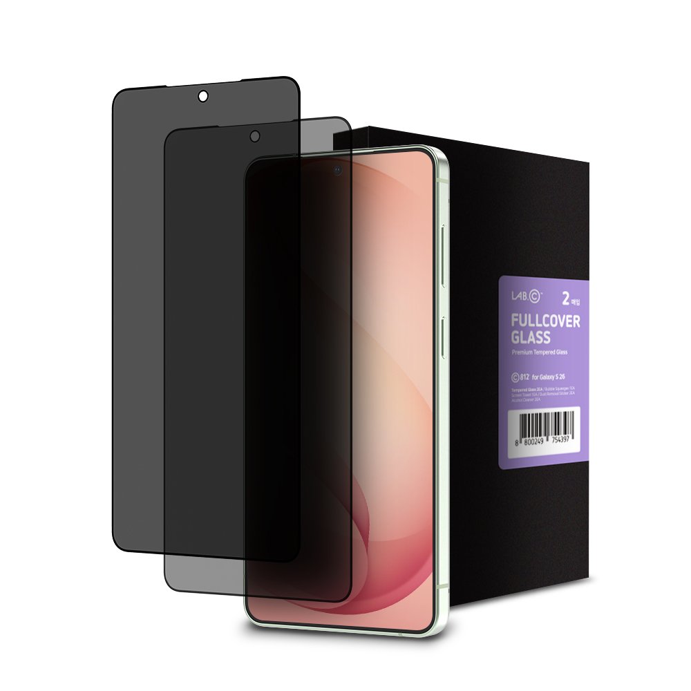 랩씨 사생활보호 풀커버 강화유리 지문방지 저반사 프라이버시 액정보호필름 갤럭시 S26 플러스, 2매입 상세 이미지 1