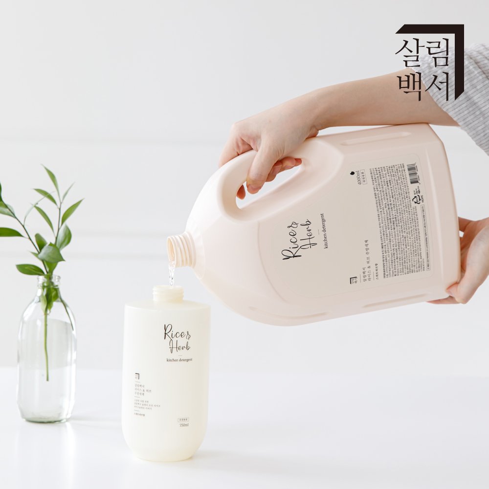 살림백서 대용량 주방세제 라이스&허브 4L+750ml 석류향 설거지 리필 세트 과일세척 상세 이미지 2
