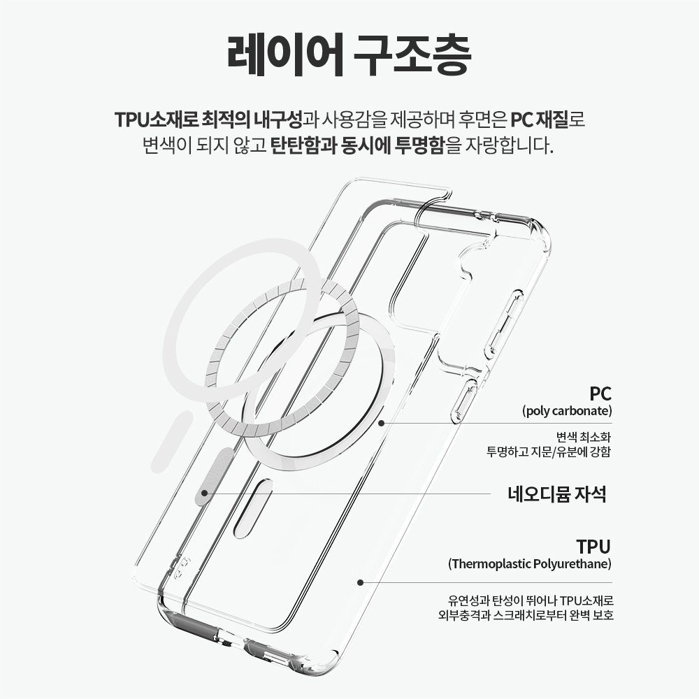 랩씨 맥세이프 마그넷 케이스 최강 2배 자력 변색 방지 클리어 투명, 갤럭시S21 상세 이미지 2